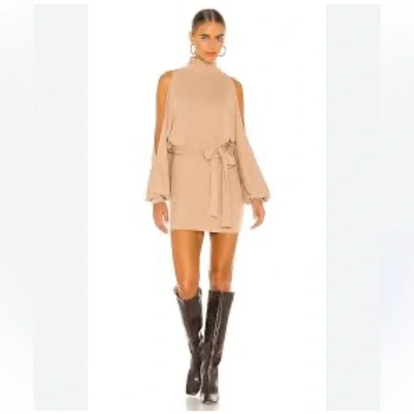 Lovers + Friends Gloria Cold Shoulder Sweater Mini Dress Medium Tan Revolve - Picture 5 of 9